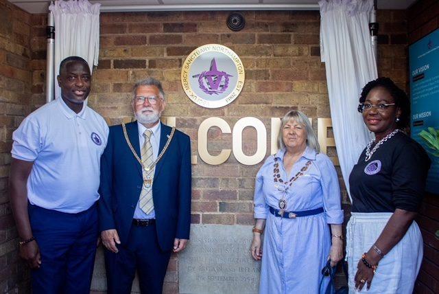 From left: Bishop Joe Acquaye; Mayor Cllr Stephen Hibbert and Mayoress Liz Cox; Reverend Judith Acquaye