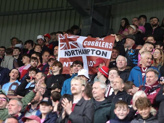 Northampton Town supporters prior to the final game of the season at Tranmere Rovers.
