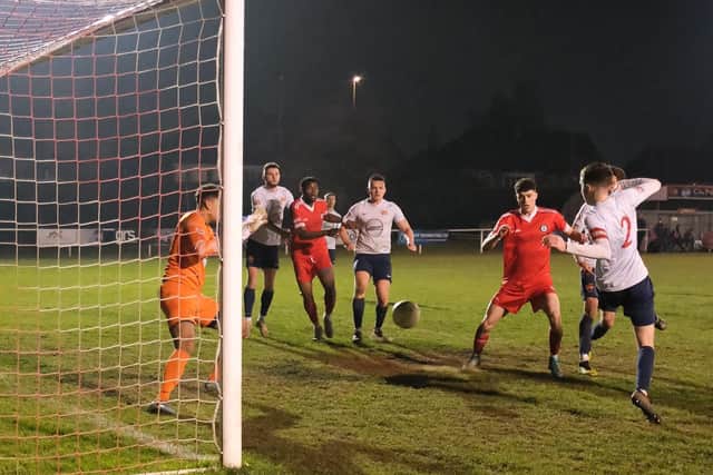 Action from ON Chenecks' 2-1 SSML Division One win over Moulton at Billing Road on Tuesday night (Picture: Richard Eason Photography)