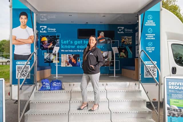 Laura Stretton, Candidate Manager at Gi Group inside the Recruitment Van