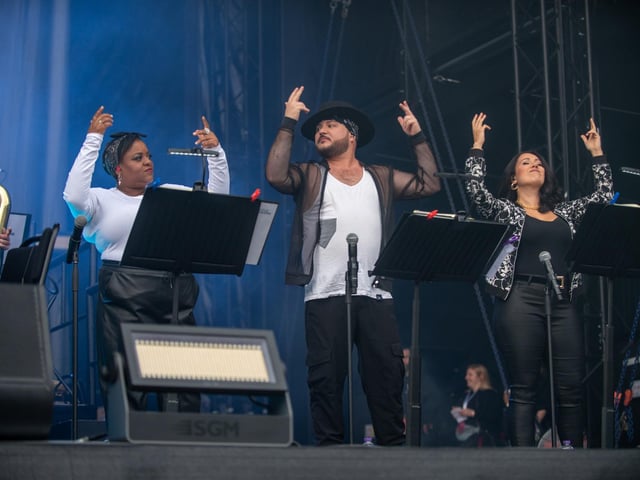 Members of The Symphony Orchestra, conducted by Jules Buckley, at Franklin's Gardens, Northampton, June 24, 2022. Photo by David Jackson.