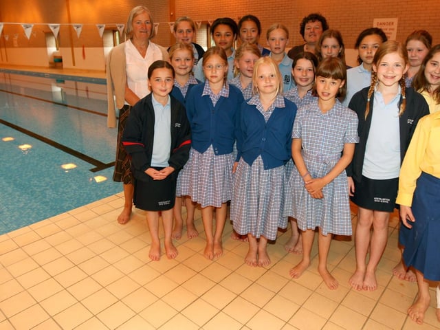 Year six pupils from Northampton High School junior school, with Sally Norris, year six class teacher and Wendy Nugent, head of the junior school