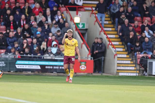 Cameron McGeehan celebrates his third goal of the season.