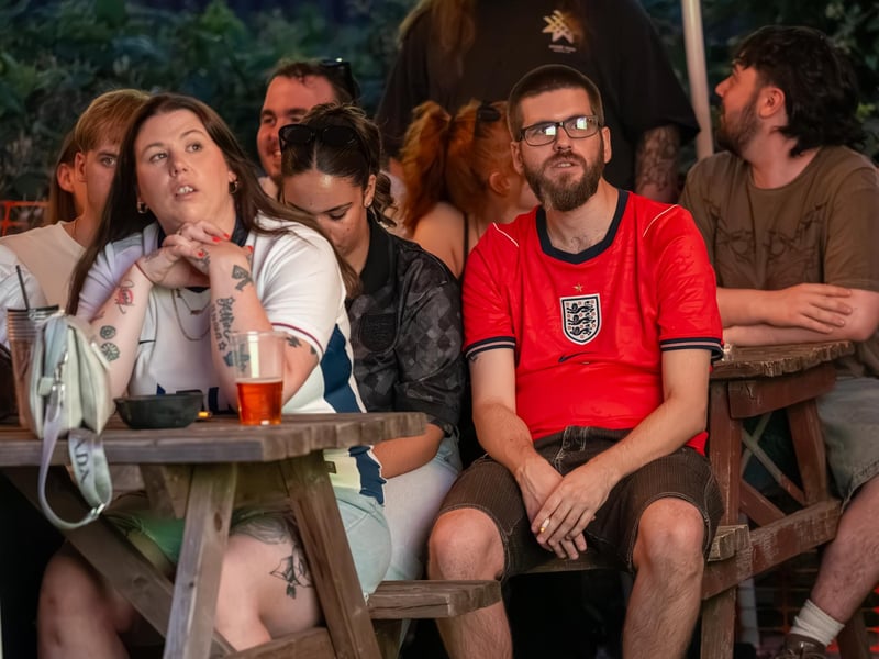 Football fans watching England vs Panama in the garden of The Black Prince in Northampton on Saturday, June 27, 2026. Photo by David Jackson.