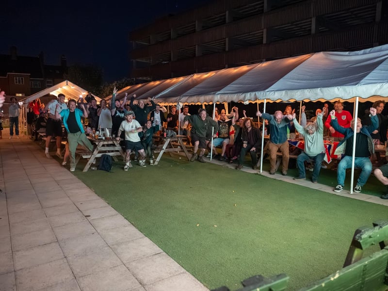 Football fans watching England vs Mexico in the garden of The Black Prince in Northampton. Photo by David Jackson.