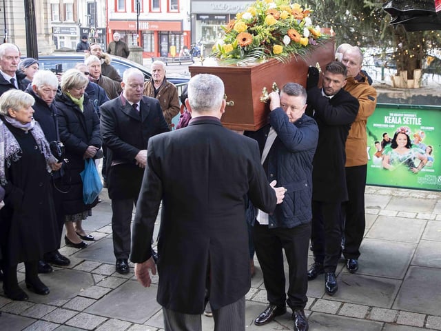 Hundreds gathered in the Market Square on Wednesday morning (December 7) to pay their respects to town legend Eamonn 'Fitzy' Fitzpatrick
