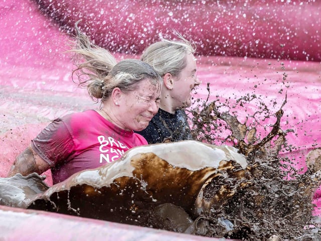 All smiles as participants tackled obstacles during Race for Life's Pretty Muddy on Saturday July 13, 2024 in Abington Park.