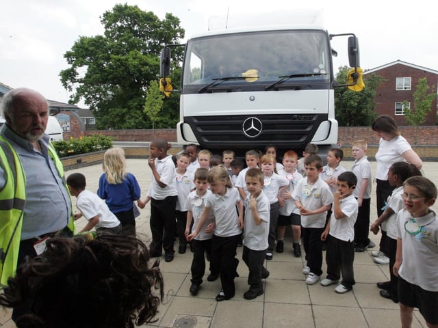 2008 - Tesco and DHL visit St James' Primary School, Harlestone Road with a HGV Lorry to teach children about truck safety.