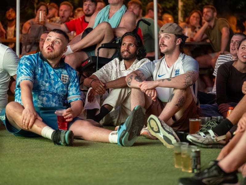 Football fans watching England vs Panama in the garden of The Black Prince in Northampton on Saturday, June 27, 2026. Photo by David Jackson.