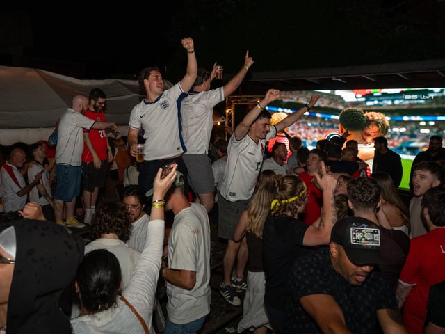 Football fans watching England vs Norway in the garden of The Black Prince in Northampton on Saturdy, July 11, 2026. Photo by David Jackson.