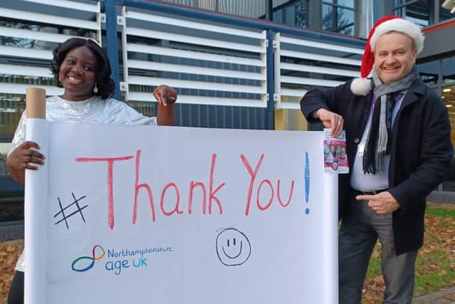 Age UK Northamptonshire’s Roger Harris and colleague Pamela Kom say thank you to all their supporters.