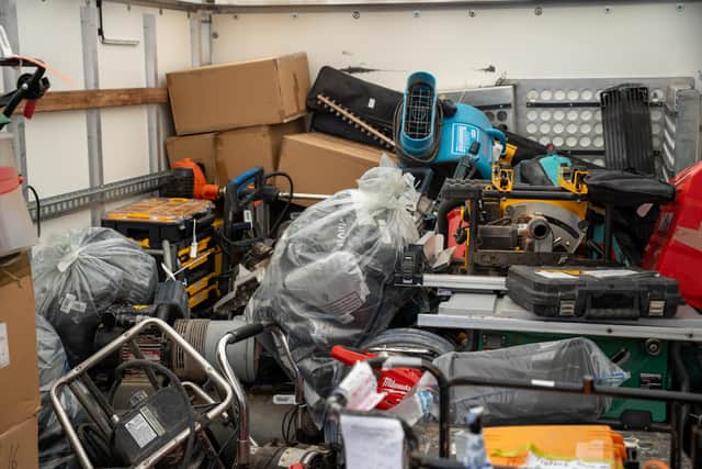 Seized tools in a warehouse, library picture