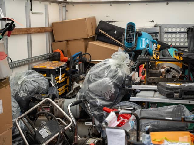Seized tools in a warehouse, library picture
