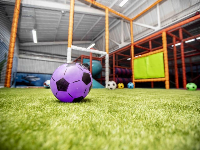 There is a new sensory room, car wash role play zone, two large ball pits with ball showers, and a sports court with astroturf on the top level.