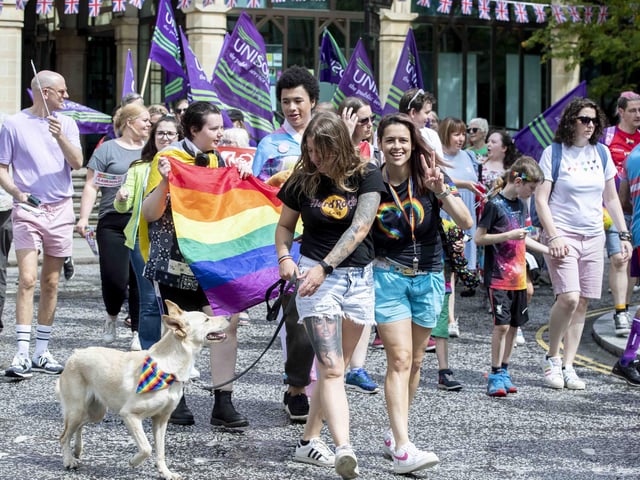 A parade made its way through the town centre before finishing at the university's Waterside campus as Northampton Pride took place on Saturday July 8, 2023.