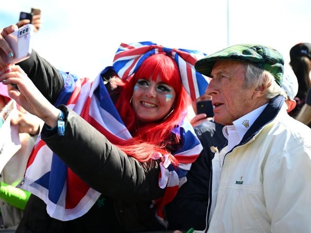 Racing legend Sir Jackie Stewart poses for a selfie