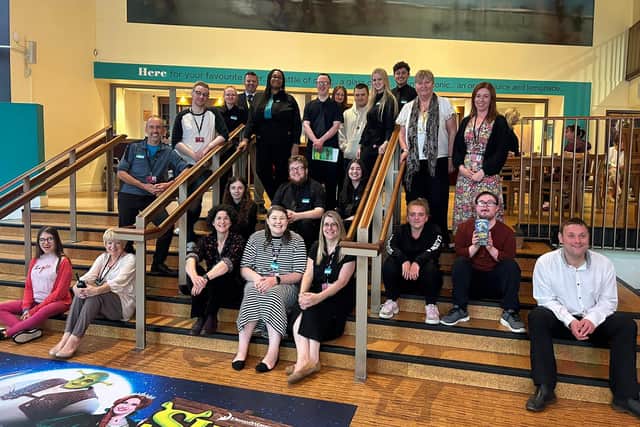 Northgate College students with theatre staff on their visit to Royal and Derngate