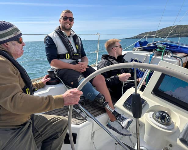 Mat, pictured far left, has 60% burns from fuel while working for ProDrive as engineer. Mat is new to sailing and lives in Northamptonshire.