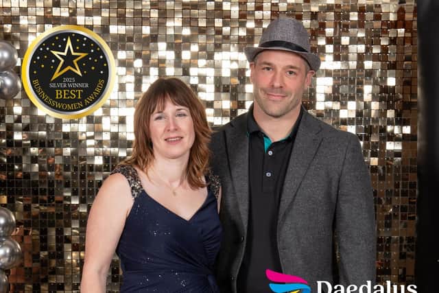 Daedalus founders Natalie Snee & Jack Castro collecting award