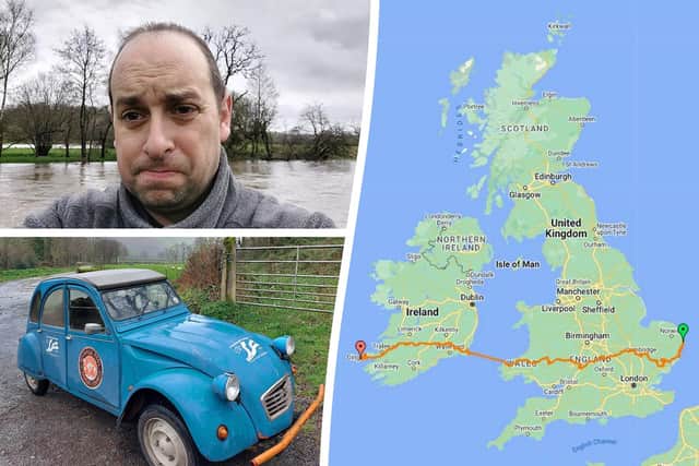 Matthew Hollis from Northampton drove his old Citroen car from Lowestoft to Ireland using only B roads and a compass.