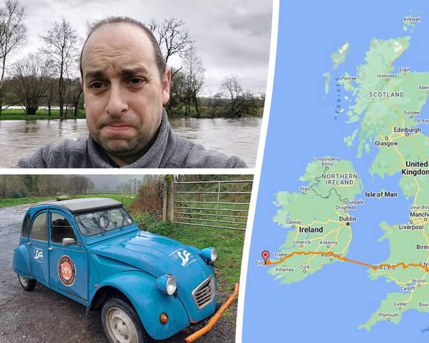 Matthew Hollis from Northampton drove his old Citroen car from Lowestoft to Ireland using only B roads and a compass.