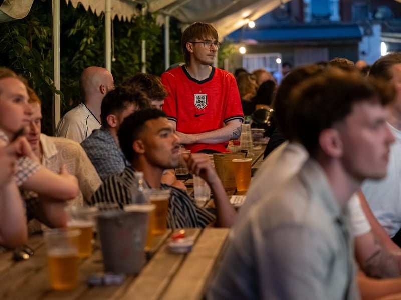 Football fans watching England vs Panama in the garden of The Black Prince in Northampton on Saturday, June 27, 2026. Photo by David Jackson.