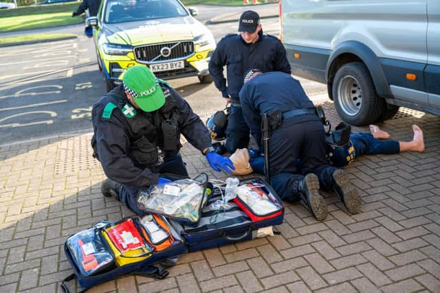 The training exercise started as a large scale public order scene.