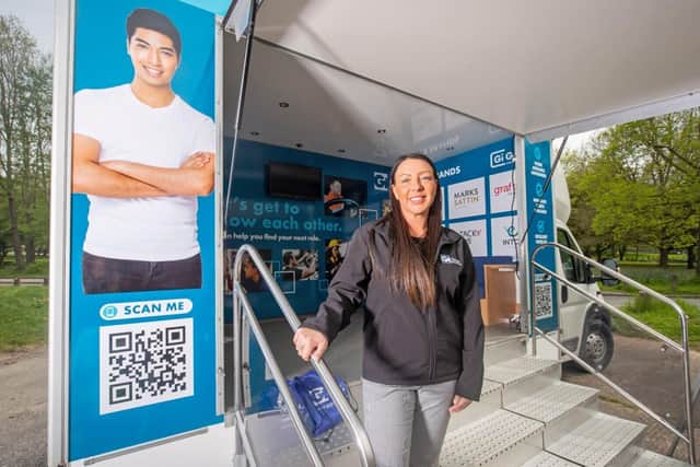 Laura Stretton, Candidate Manager at Gi Group inside the recruitment van