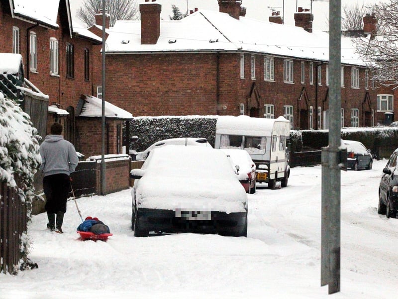 Snow-covered street in Northampton