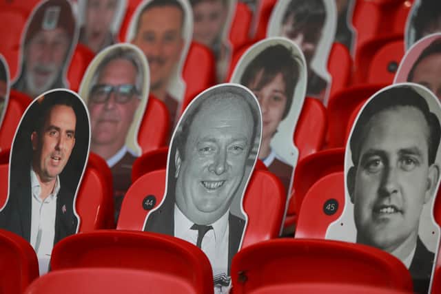 A cardboard cut out of Graham Carr, former manager of Northampton Town is seen during the Sky Bet League Two Play Off Final between Exeter City v Northampton Town at Wembley Stadium on June 29, 2020 in London, England. (Photo by David Rogers/Getty Images)