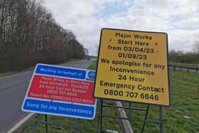 Signs have gone up on the stretch of the A4500 between Harpole and Upton