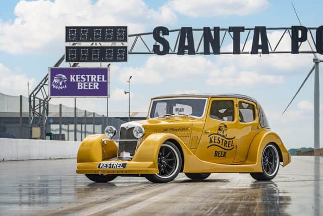 The Flying Kestrel, the land speed record breaking car developed by Kestrel Beer, at Santa Pod