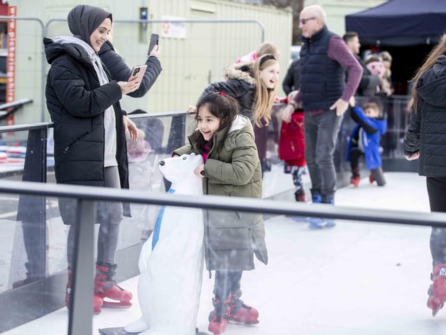 West Northamptonshire Council (WNC) has put on a free ice skating rink at the temporary market, as part of festivities in 2023.