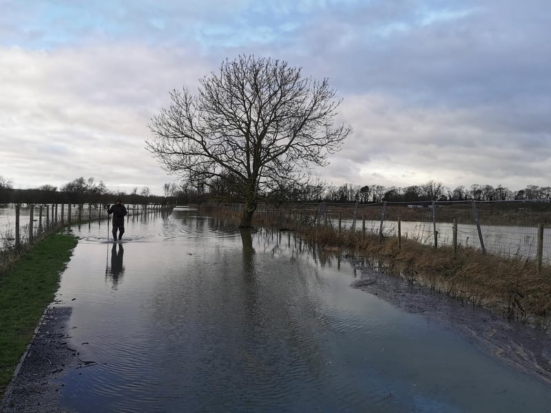 Upton Country Park footpath was submerged in flood water, with one walker cracking out the wellies