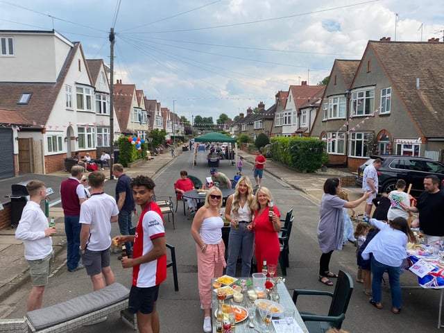Rushmere Avenue celebrated with a cardboard cut out of the Queen.