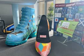 The shoes are on display at Northampton College having been loaned by Northampton Museum