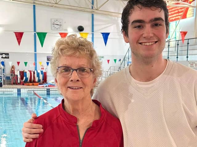Rose Sutherland pictured with her grandson Jack Boddington on her final day at Daventry Leisure Centre.