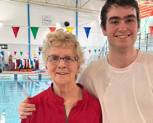 Rose Sutherland pictured with her grandson Jack Boddington on her final day at Daventry Leisure Centre.