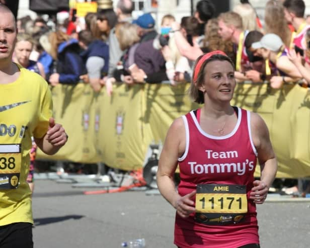 Amie Nimmo, 41, ran her first London Landmarks Half Marathon in 2019 after she suffered a missed miscarriage two years earlier. Photo: London Landmarks Half Marathon.