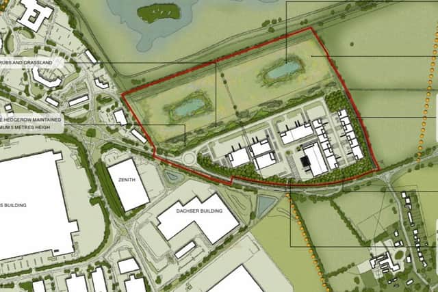 Plans for the employment zone (outlined in red) were rejected by the council last year.
Taken from planning application.
Credit: Duncan Investments Ltd