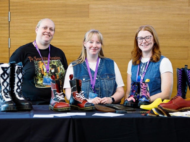The Dr Martens crew with some of their fabulous boots and shoes.