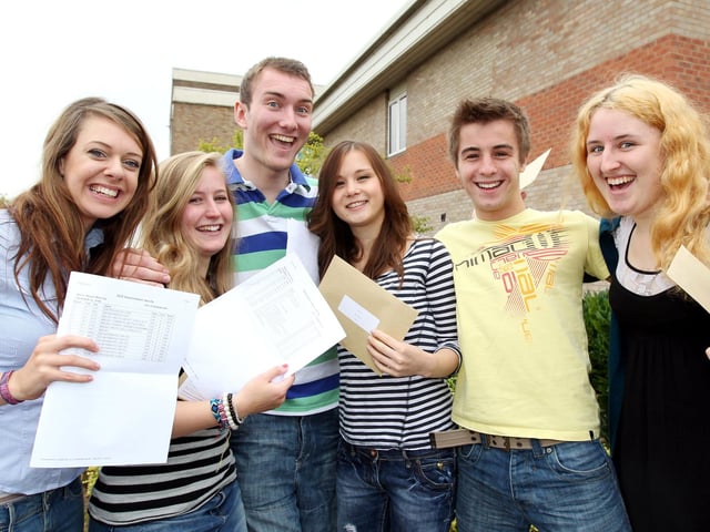 2011 - A Level results at Campion School, Kislingbury Road, Bugbrooke. L-R Abbi Manning, Amy Upton, George Avil, Isabella Yuen, Sam Bureck and Rachel Eames.