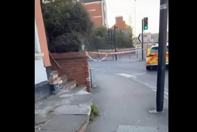 Part of Spencer Bridge Road is cordoned off by police this morning (Monday April 7) after officers were called to an incident in St James on Sunday (April 6). Photo: Dave Inwood.