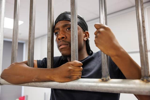 Ntabiso J Bhebhe in rehearsals for Penned Up (photo: Luke Witcomb)