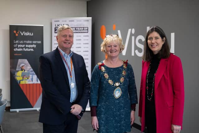 Visku CEO Andy Kaye, Cllr. Valerie Anslow Mayor of Wellingborough, Clare Bottle CEO of UKWA 