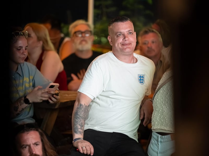 Football fans watching England vs Panama in the garden of The Black Prince in Northampton on Saturday, June 27, 2026. Photo by David Jackson.