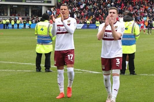 Shaun McWilliams applauds the travelling supporters after the Cobblers' final day draw at Barnsley. It has turned out to be his final match for his hometown club (Photo by Pete Norton/Getty Images)