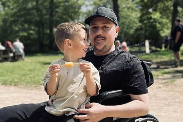 Justin Vanezi and his three-year-old son Joey.