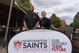 Saints captain Lewis Ludlam pictured with Catherine Deans, Managing Director of the Northampton Saints Foundation