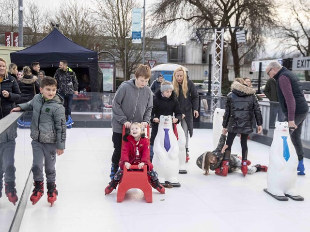 West Northamptonshire Council (WNC) has put on a free ice skating rink at the temporary market, as part of festivities in 2023.